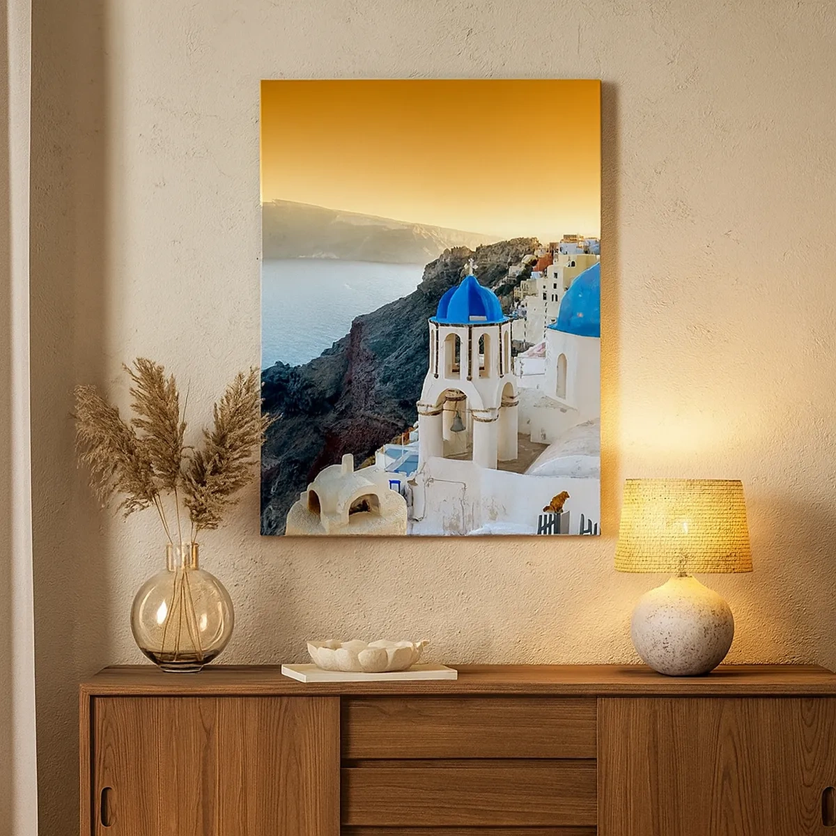 Quadro em tela - Santorini - abraçada às rochas - 50x70 cm