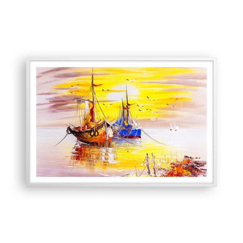 Pôster em moldura branca - Um merecido descanso no porto - 91x61 cm