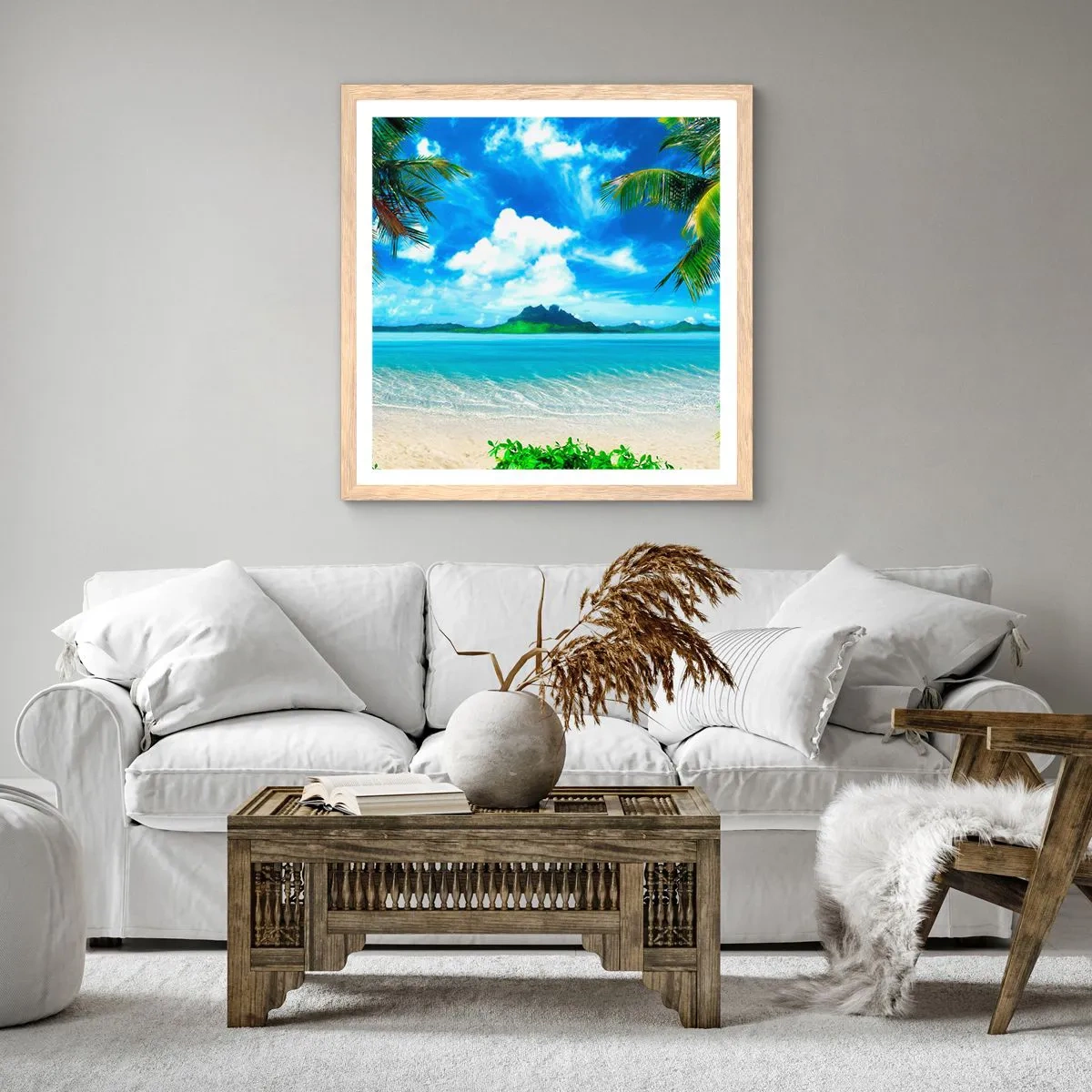 Pôster com moldura de carvalho claro - O azul dos trópicos - 40x40 cm