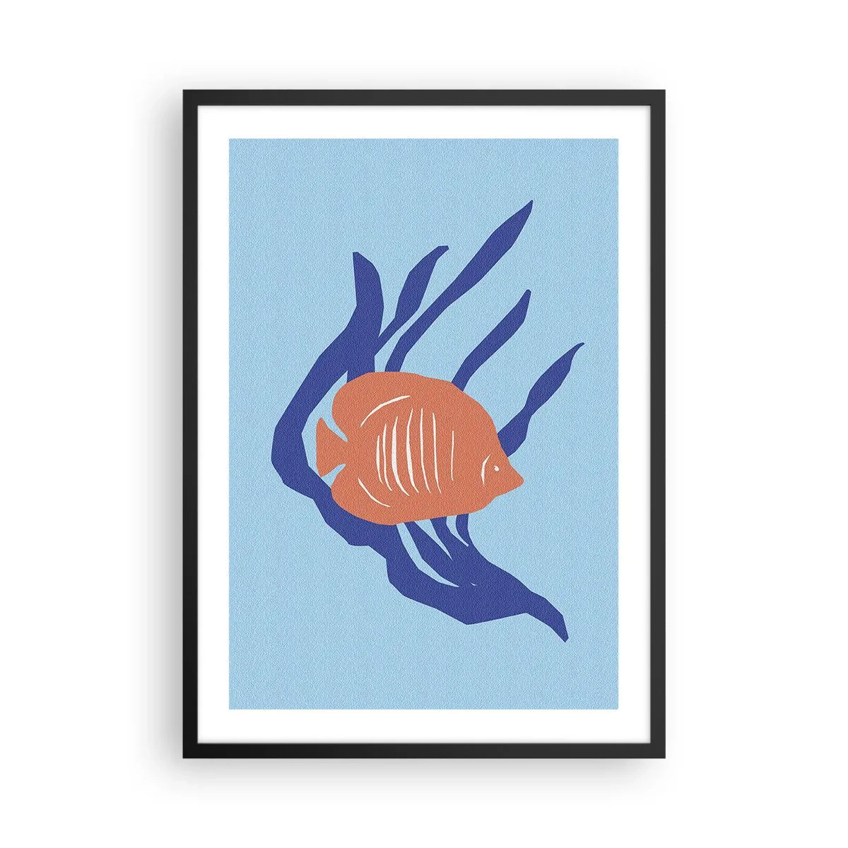 Pôster com moldura preta - Peixes tropicais entre plantas marinhas - 50x70cm - Habitante das águas de coral - Decoração de parede moderna para a sala de estar e quarto ARTTOR
