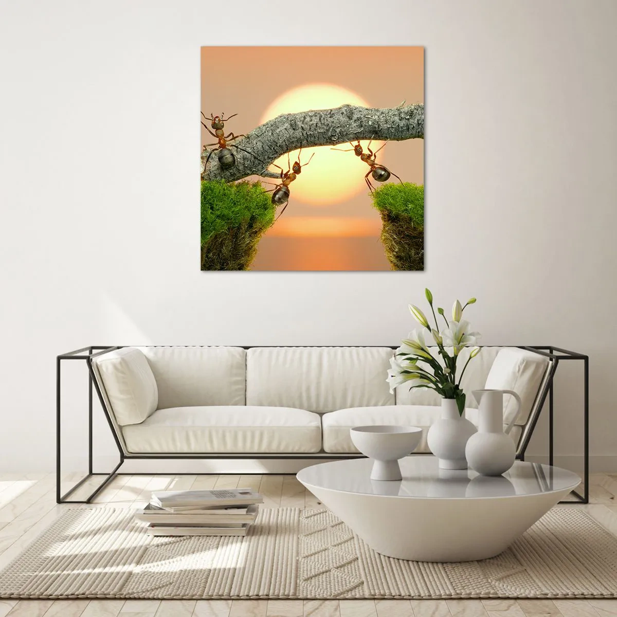 Quadro em vidro - Trabalho alegre e colaborativo - 60x60 cm