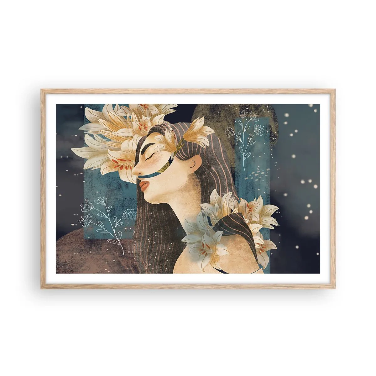 Pôster com moldura de carvalho claro - O conto da princesa com lírios - 91x61 cm