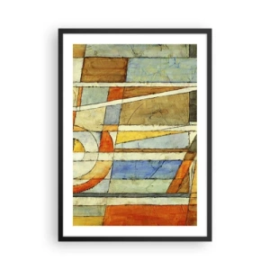 Pôster com moldura preta - Padrões geométricos em tons de laranja e azul - 50x70cm - Cubismo em construção - Decoração de parede moderna para a sala de estar e quarto ARTTOR