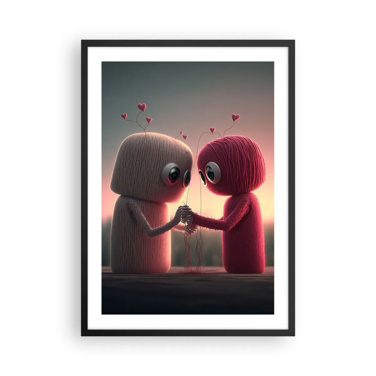 Pôster com moldura preta - Personagens adoráveis de lã de mãos dadas - 50x70cm - Todos podem amar - Decoração de parede moderna para a sala de estar e quarto ARTTOR