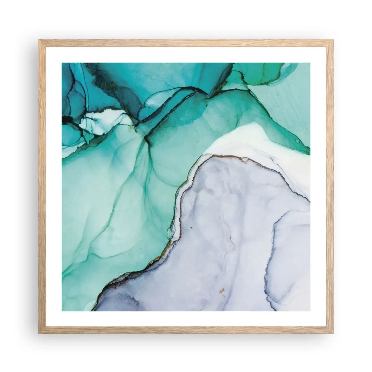 Pôster com moldura de carvalho claro - Estudo em turquesa - 60x60 cm