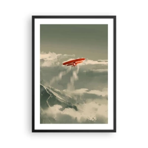Pôster com moldura preta - Um biplano vermelho no céu - 50x70cm - O pioneiro destemido - Decoração de parede moderna para a sala de estar e quarto ARTTOR