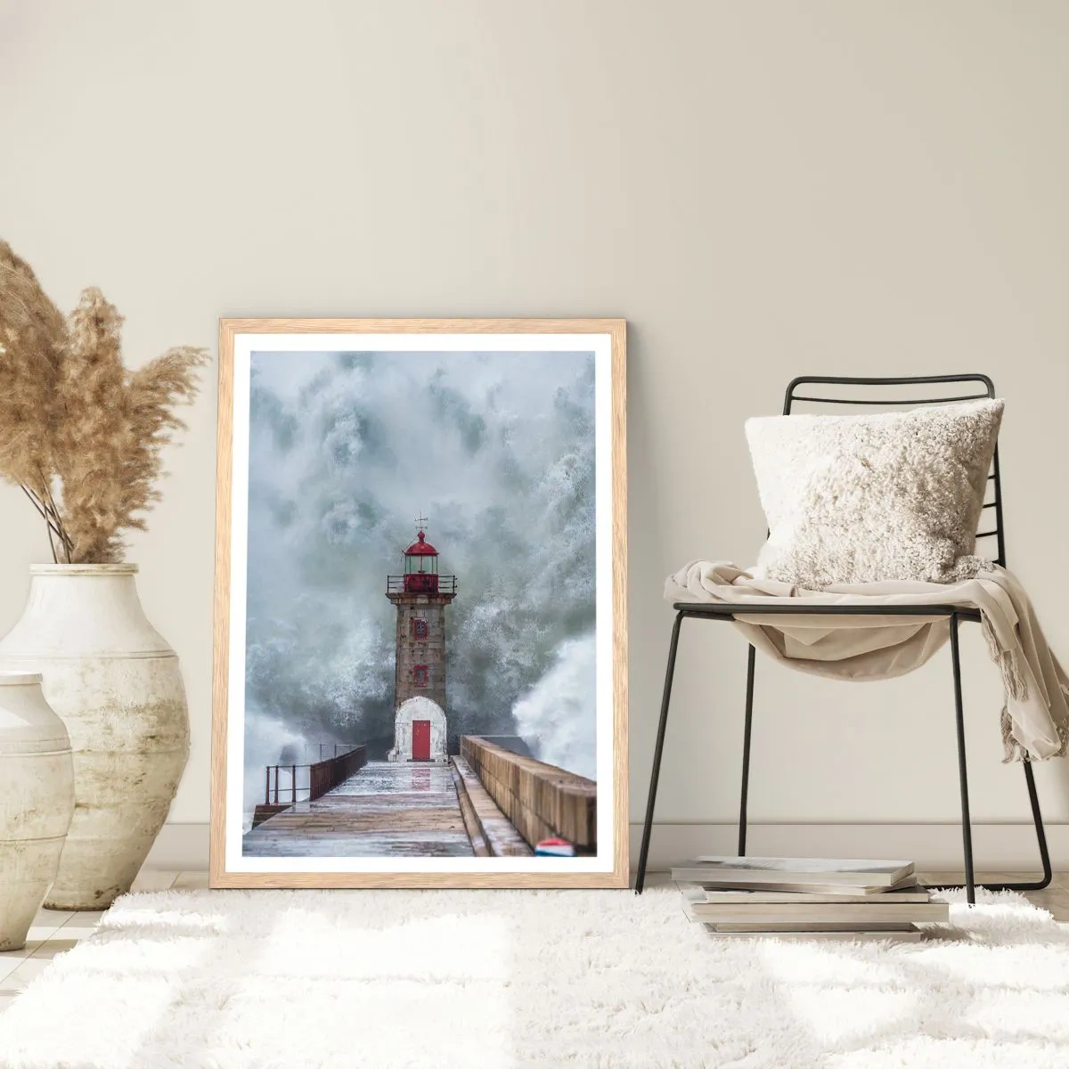 Pôster com moldura de carvalho claro - O rugido das águas, o som do vento - 50x70 cm