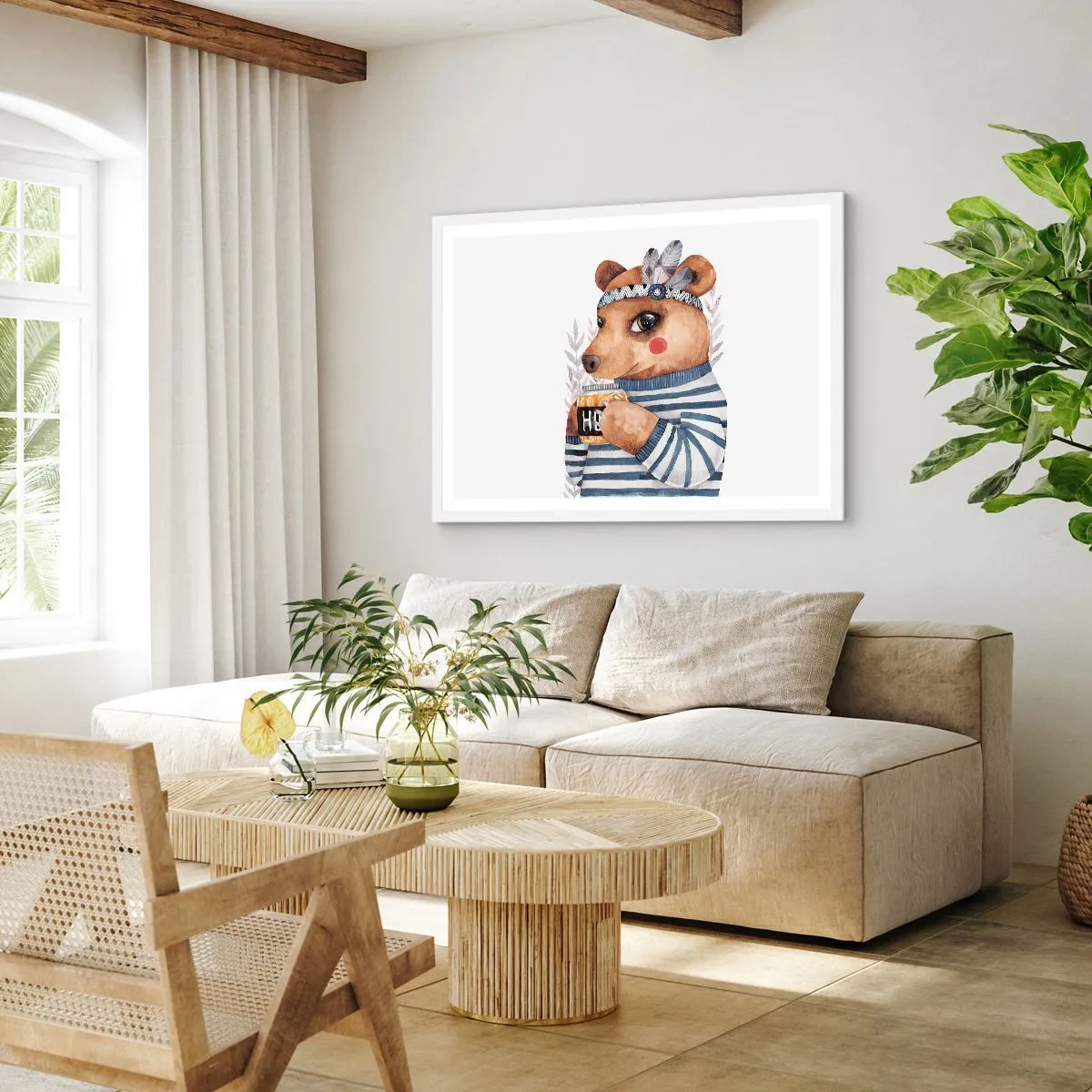 Pôster em moldura branca - Doce ursa - 91x61 cm