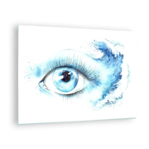 Quadro em vidro - Olho azul em aquarela artística - 70x50cm - Mergulho no olhar azul - Decoração de parede moderna para a sala de estar e quarto ARTTOR