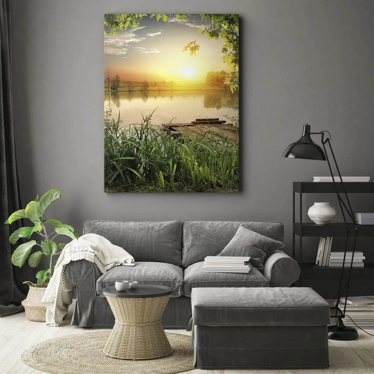 Quadro em tela - Paisagem em uma moldura verde - 50x70 cm