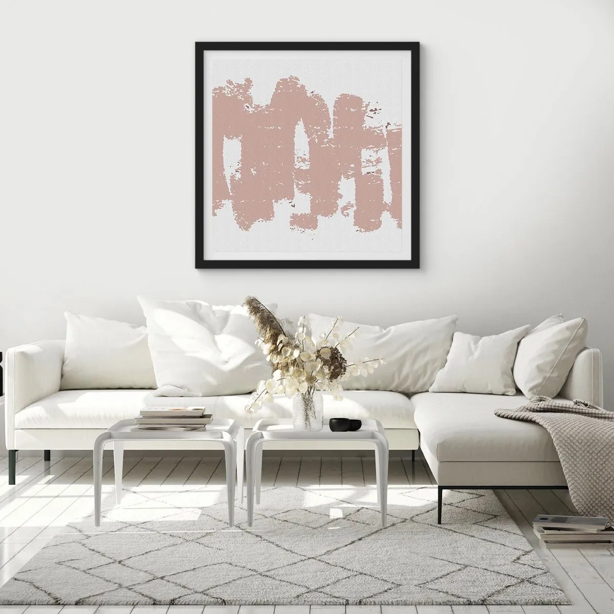Pôster com moldura preta - Abstração em rosa suave - 60x60 cm