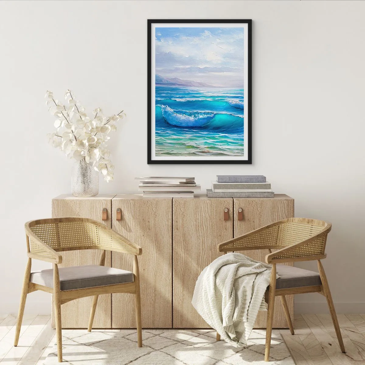 Pôster com moldura preta - Ondas do mar contra o céu azul - 50x70cm - Conforta e consola - Decoração de parede moderna para a sala de estar e quarto ARTTOR