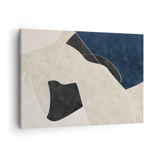 Quadro em tela - Abstração geométrica em tons de bege e azul marinho - 70x50cm - Composição abstrata – contraste de cores - Decoração de parede moderna para a sala de estar e quarto ARTTOR
