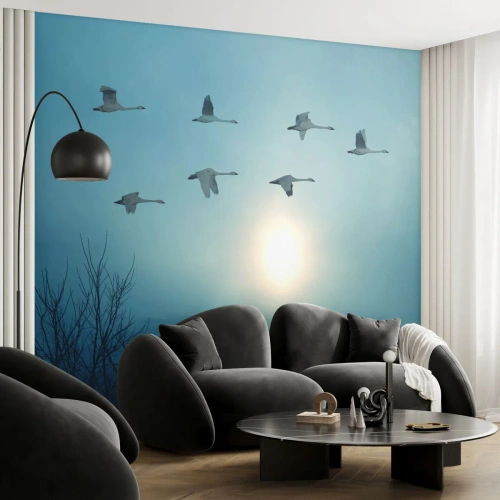 Papel de Parede Premium Canvas - Adeus verão, até o ano que vem - Paisagem, Cegonha, Pássaros - 300x210 cm