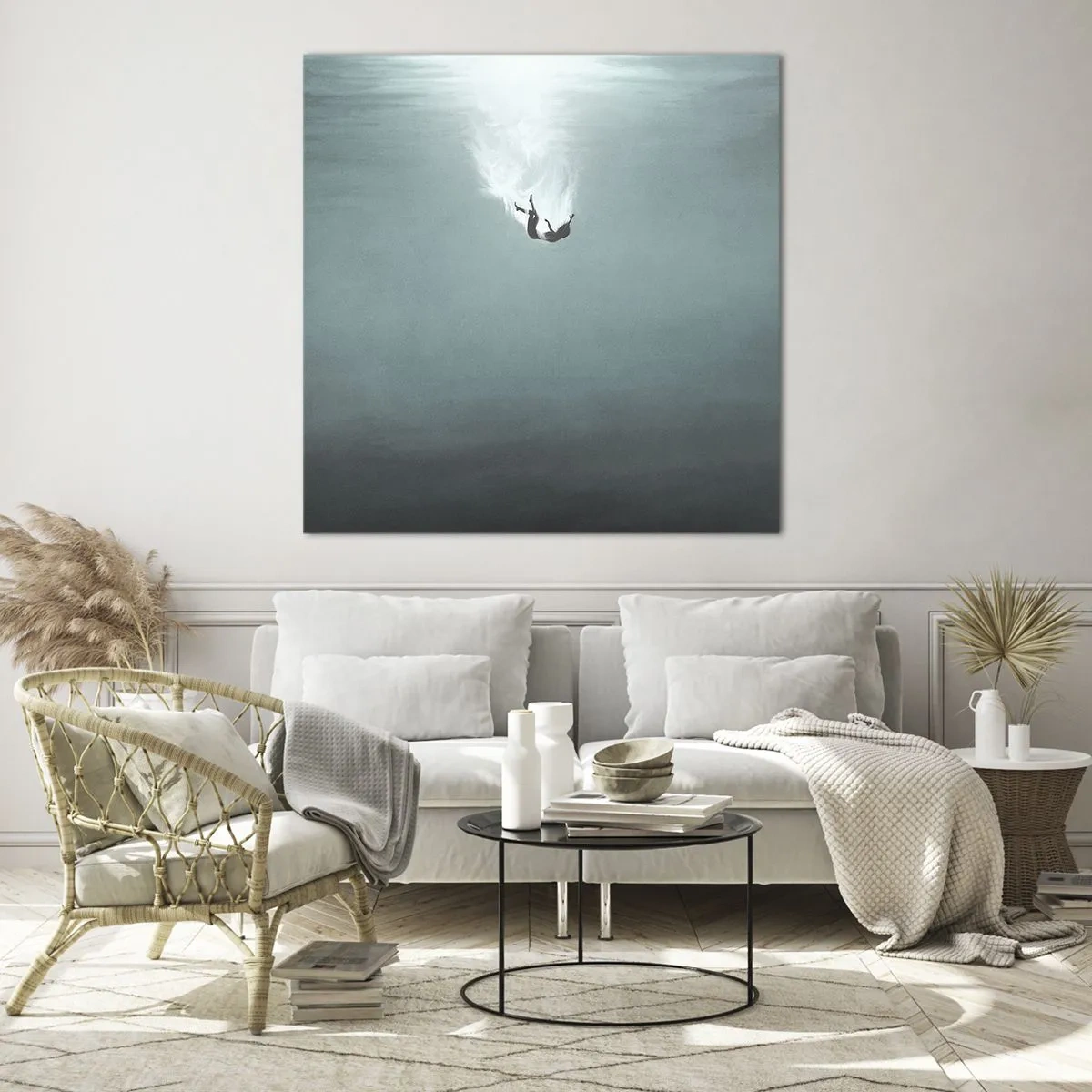 Quadro em vidro - Nos braços do oceano - 40x40 cm