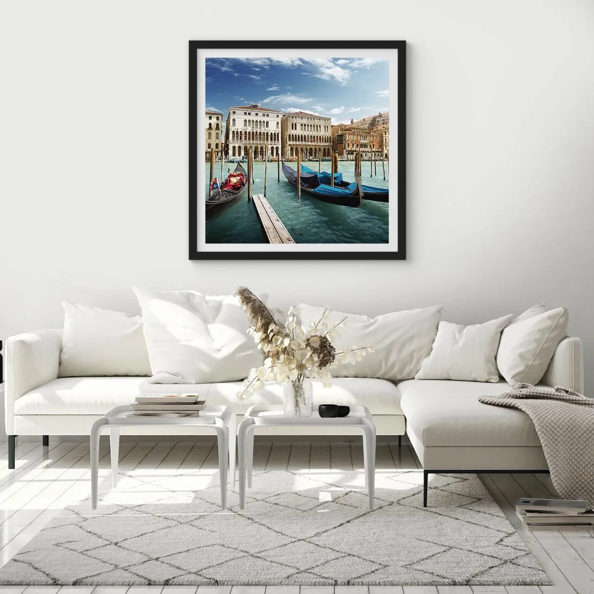 Pôster com moldura preta - Palácios em azul - 30x30 cm