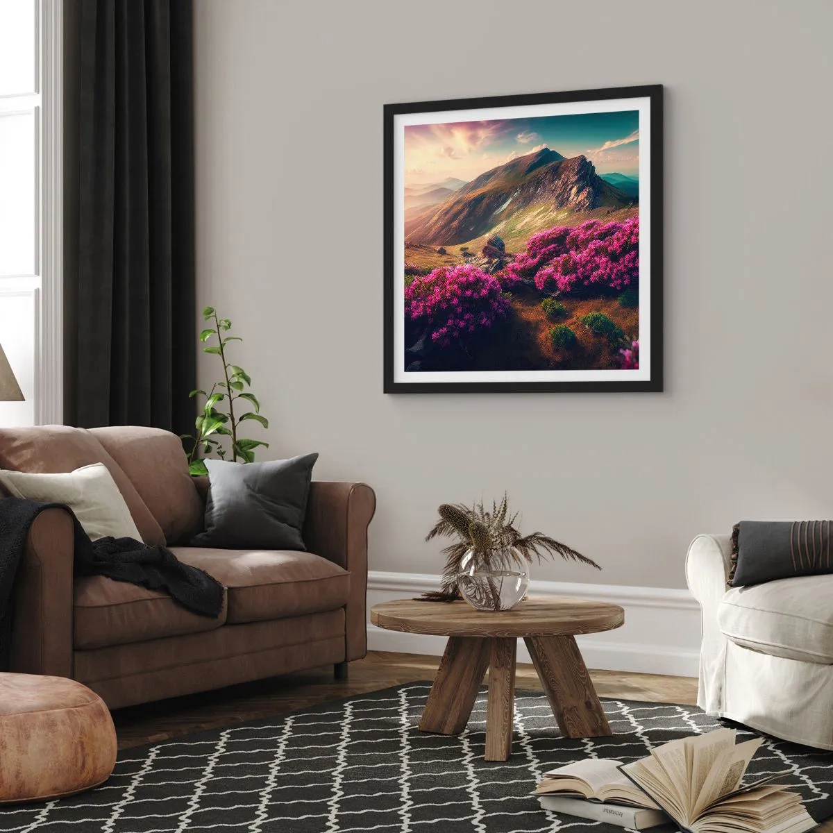 Pôster com moldura preta - Verão nas montanhas - 30x30 cm