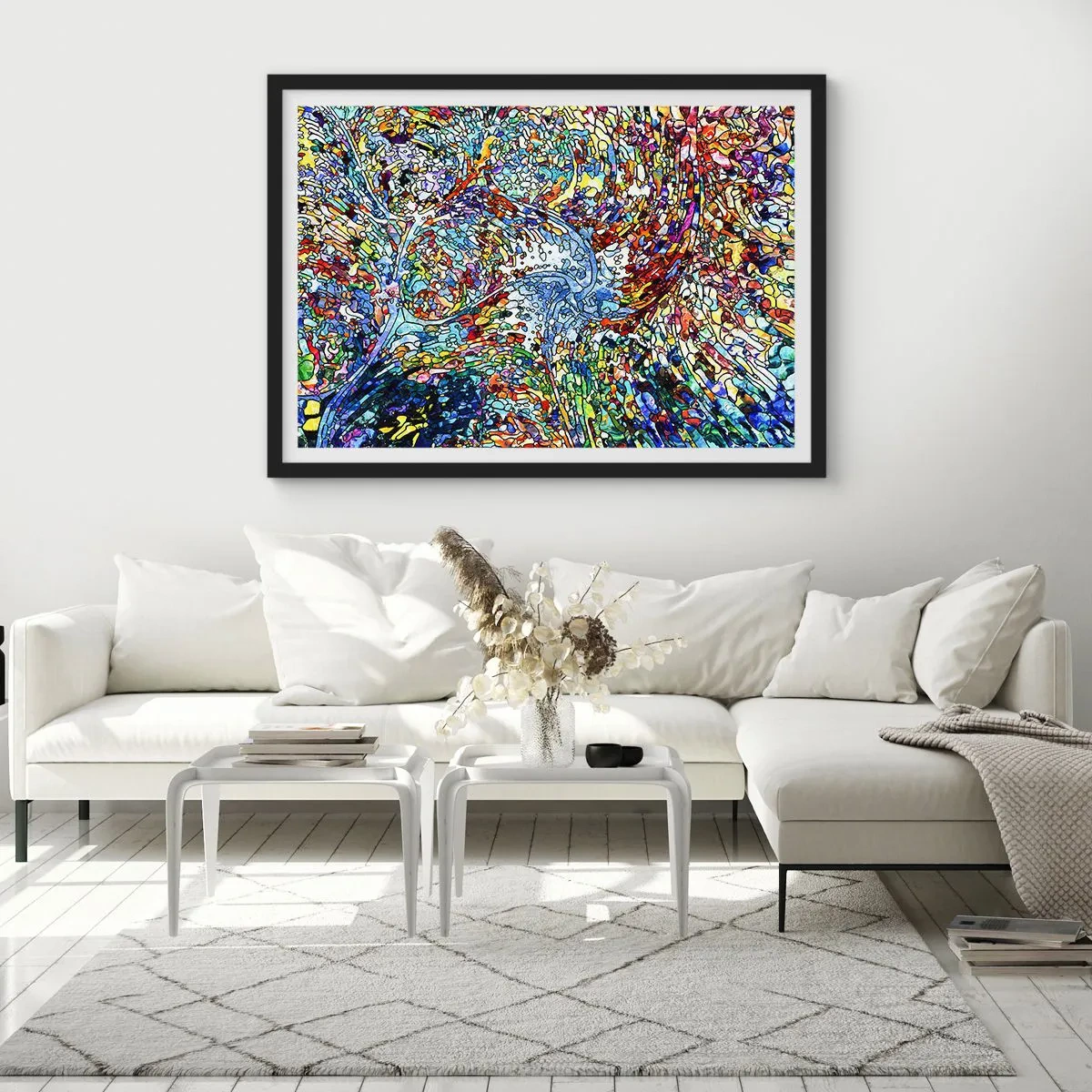 Pôster com moldura preta - Vitrais gotejantes - 70x50 cm