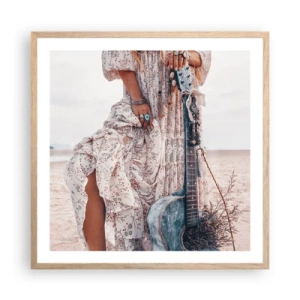 Pôster com moldura de carvalho claro - Flores a caminho - 60x60 cm