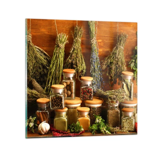 Quadro em vidro - Magias da cozinha - 50x50 cm