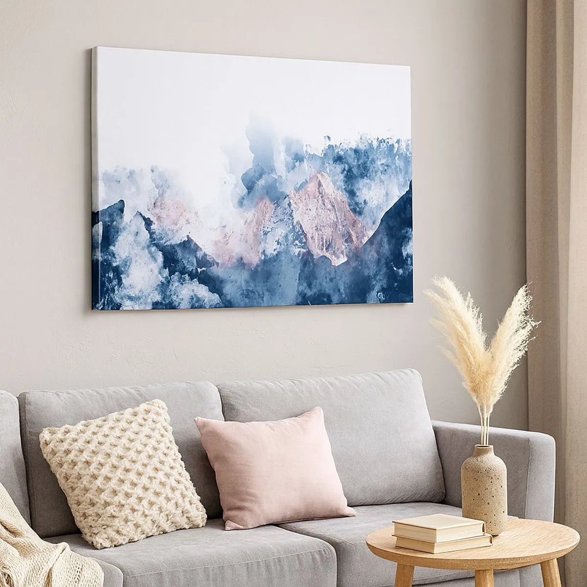 Quadro em tela - Montanhas em aquarela em tons pastéis sobre fundo branco - 70x50cm - Estes são os verdadeiros picos! - Decoração de parede moderna para a sala de estar e quarto ARTTOR