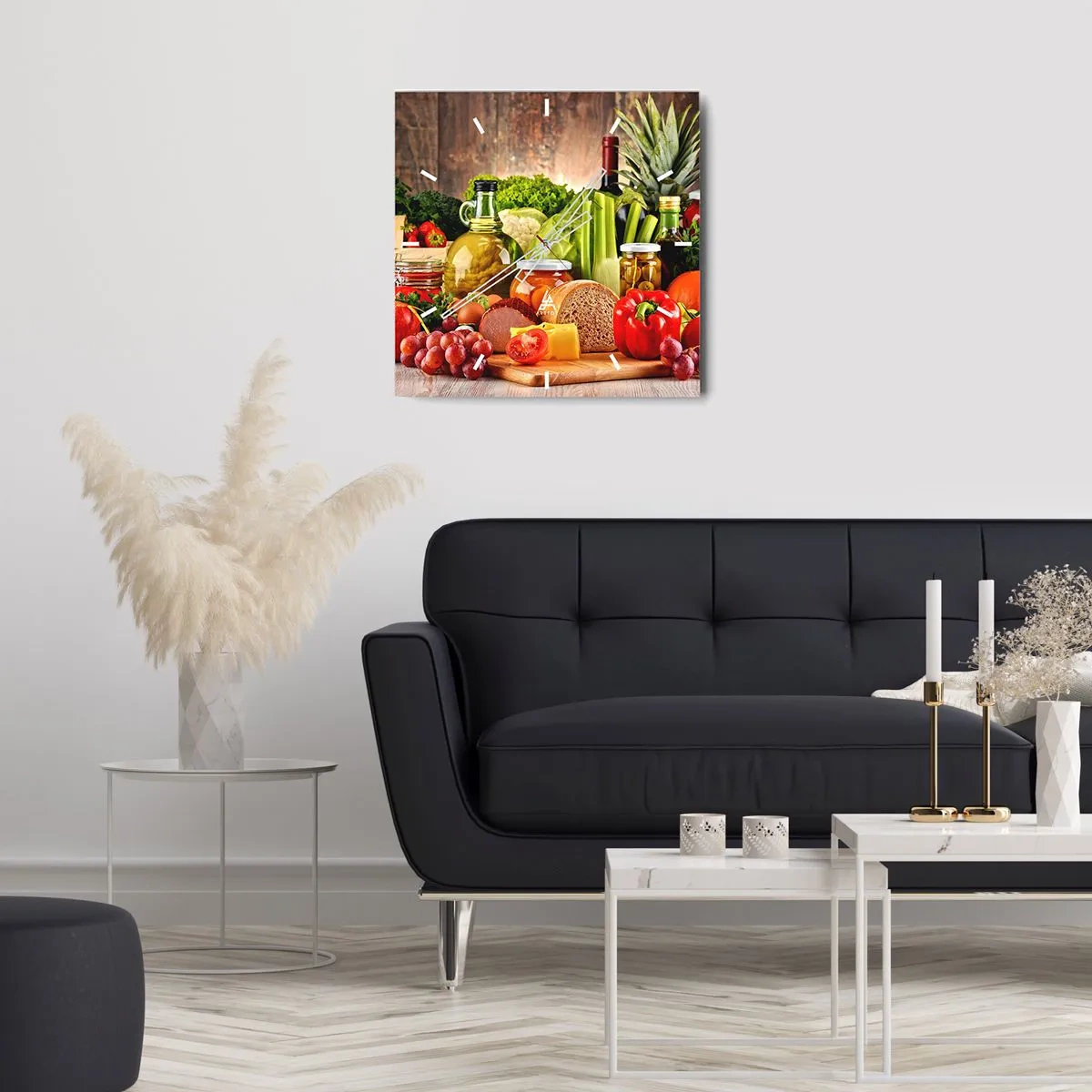 Relógio de parede - Relógio em vidro - Defumados, cozidos, em conserva - 40x40 cm