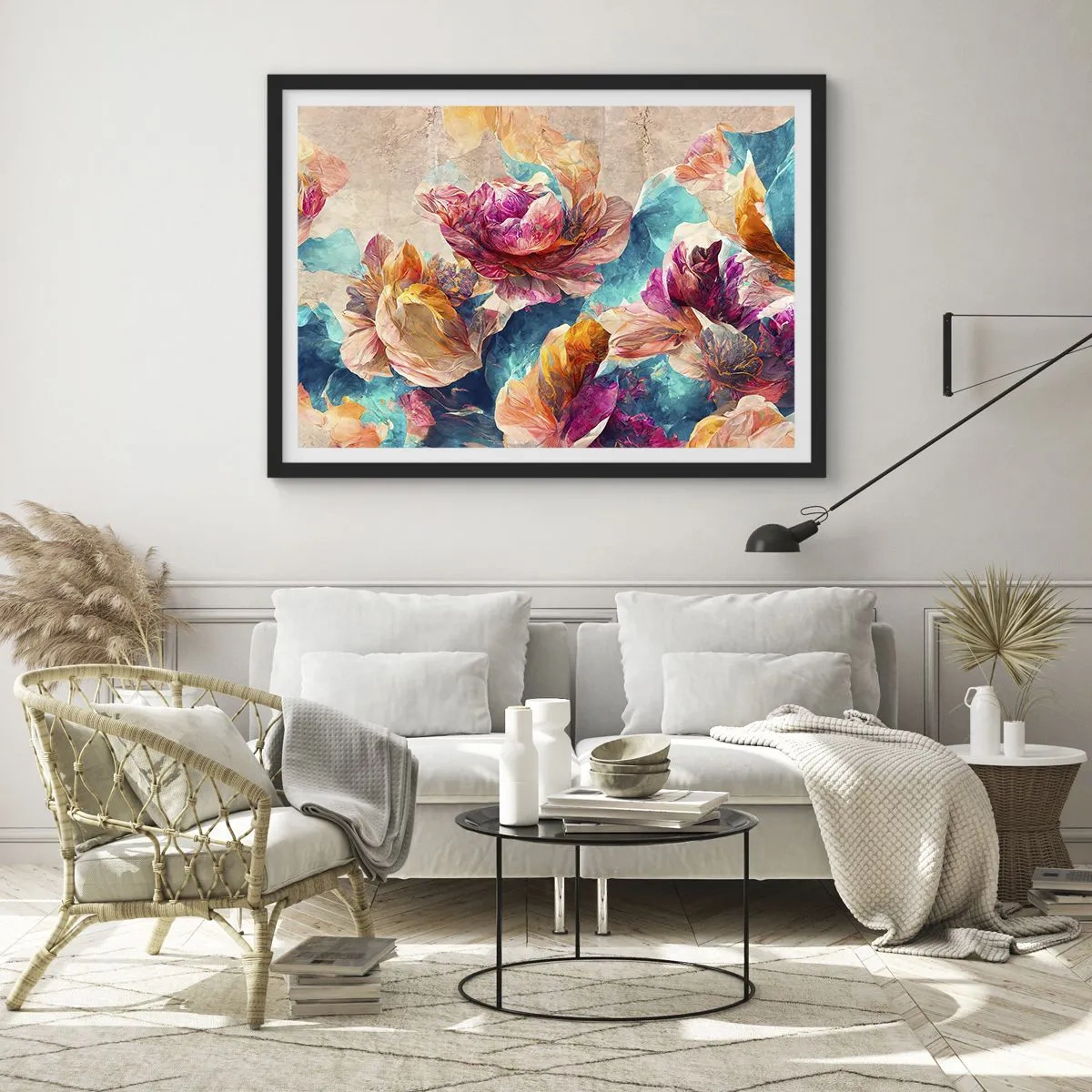 Pôster com moldura preta - Esplendor colorido do buquê - 70x50 cm