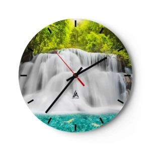 Relógio de parede - Relógio em vidro - Cascata espumosa do verde ao azul - 40x40 cm