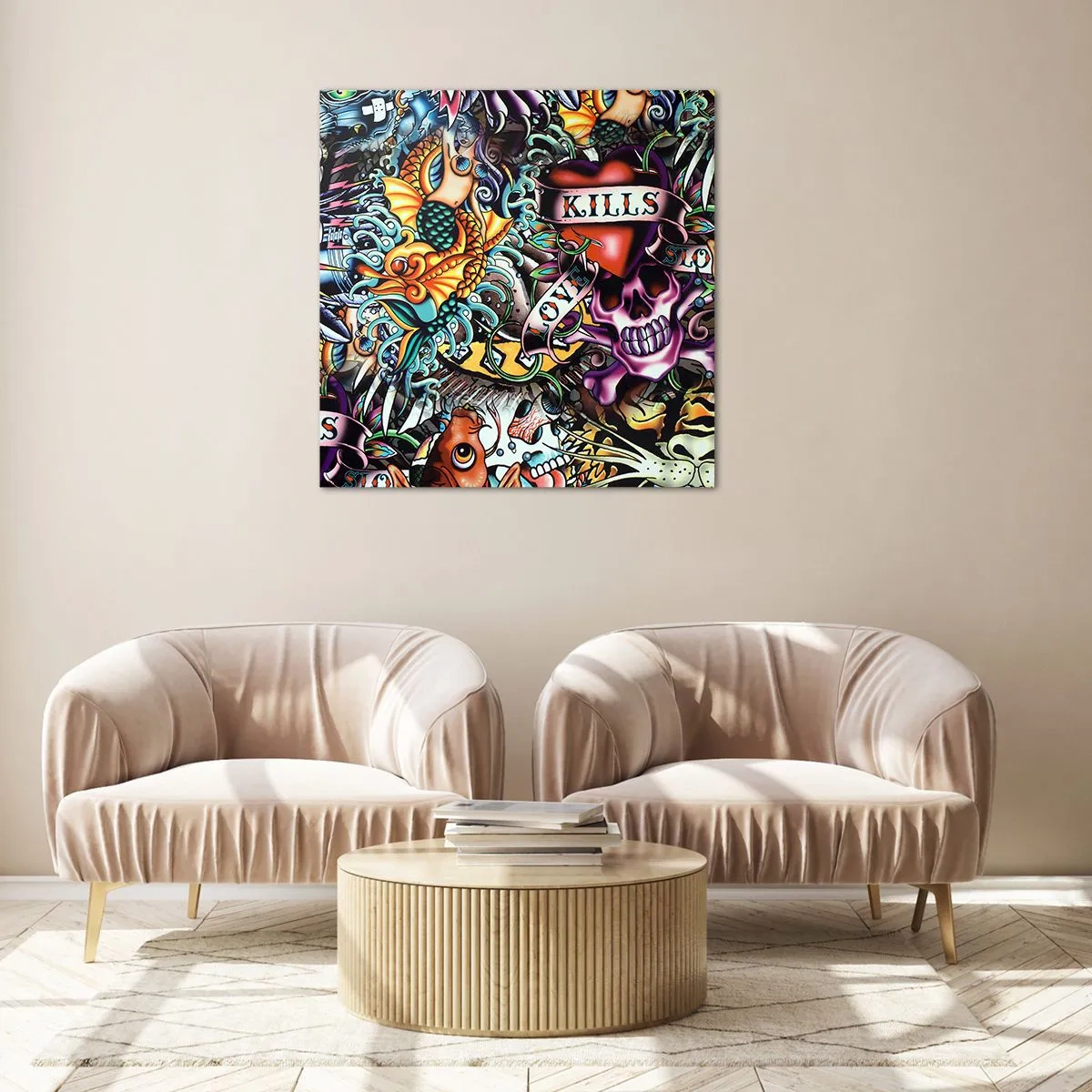 Quadro em vidro - O sonho do tatuador - 30x30 cm
