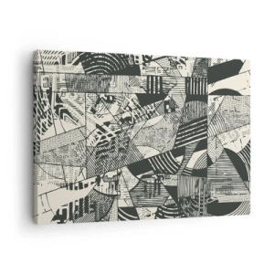 Quadro em tela - Padrões geométricos abstratos em tons de verde sobre fundo claro - 70x50cm - A dinâmica do presente - Decoração de parede moderna para a sala de estar e quarto ARTTOR