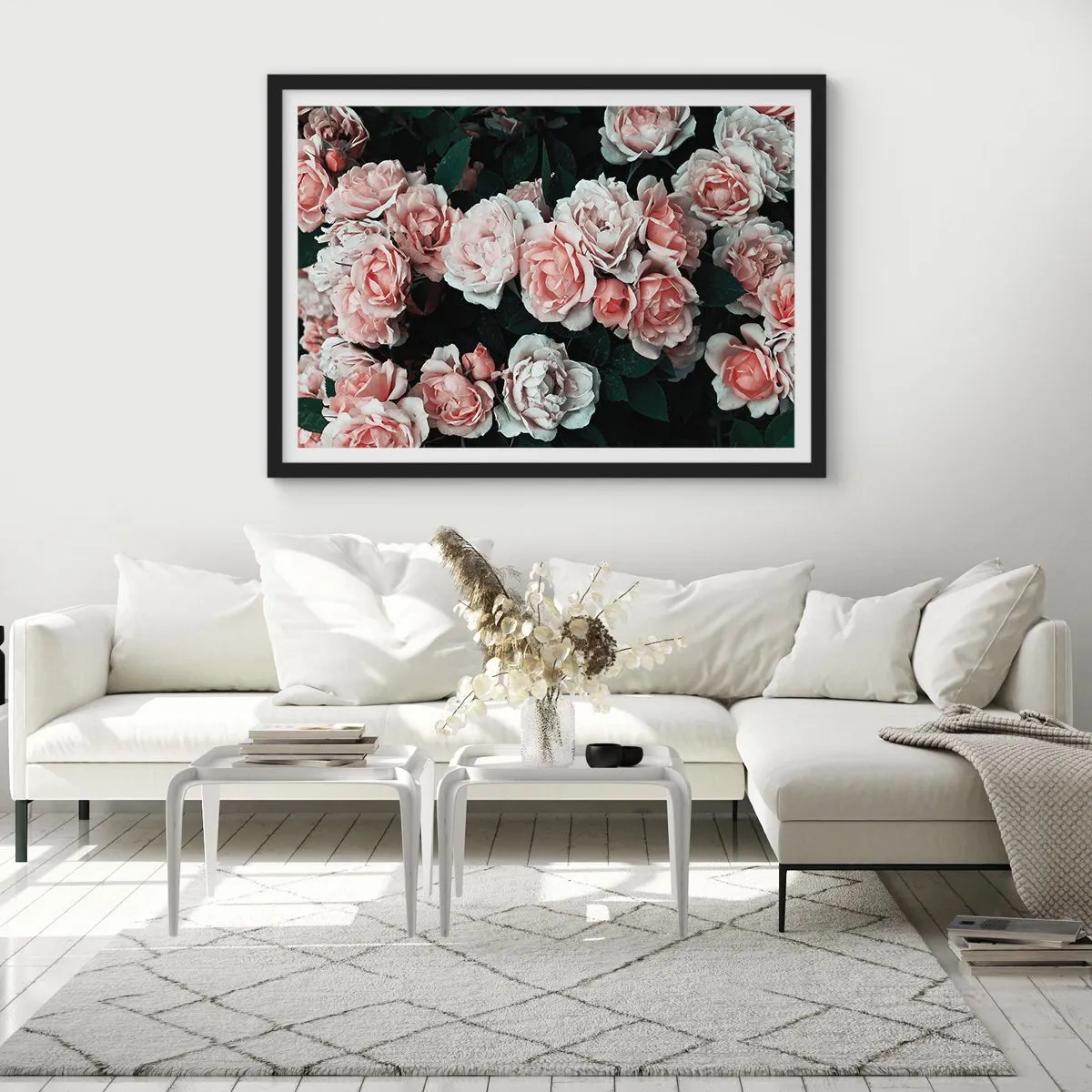 Pôster com moldura preta - Conjuntos de rosas - 70x50 cm