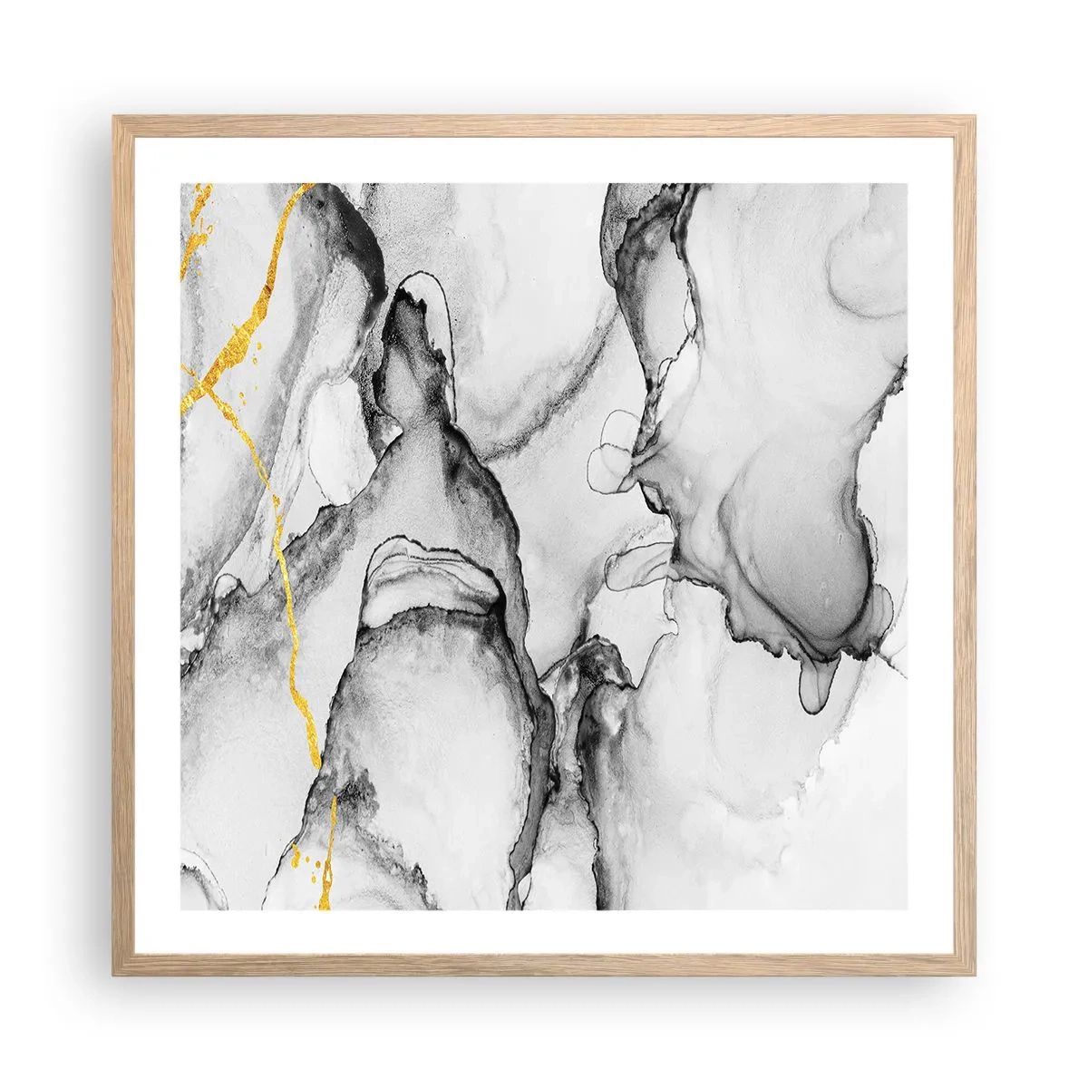 Pôster com moldura de carvalho claro - Composição dourada - 60x60 cm