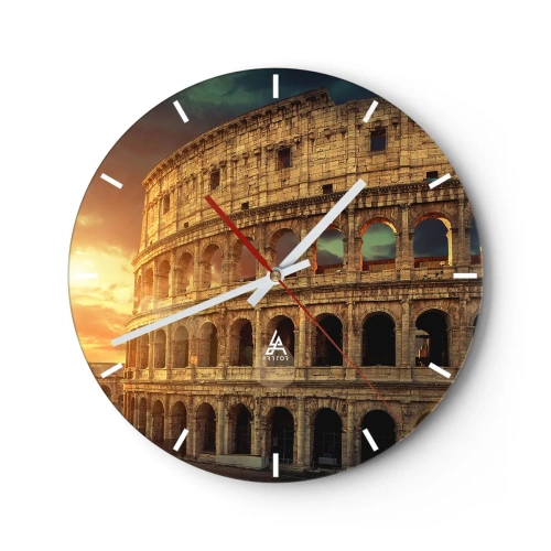 Relógio de parede - Relógio em vidro - O Coliseu em Roma ao pôr do sol - 30x30cm - Monumento colossal - Decoração de parede moderna para a sala de estar, cozinha e quarto ARTTOR