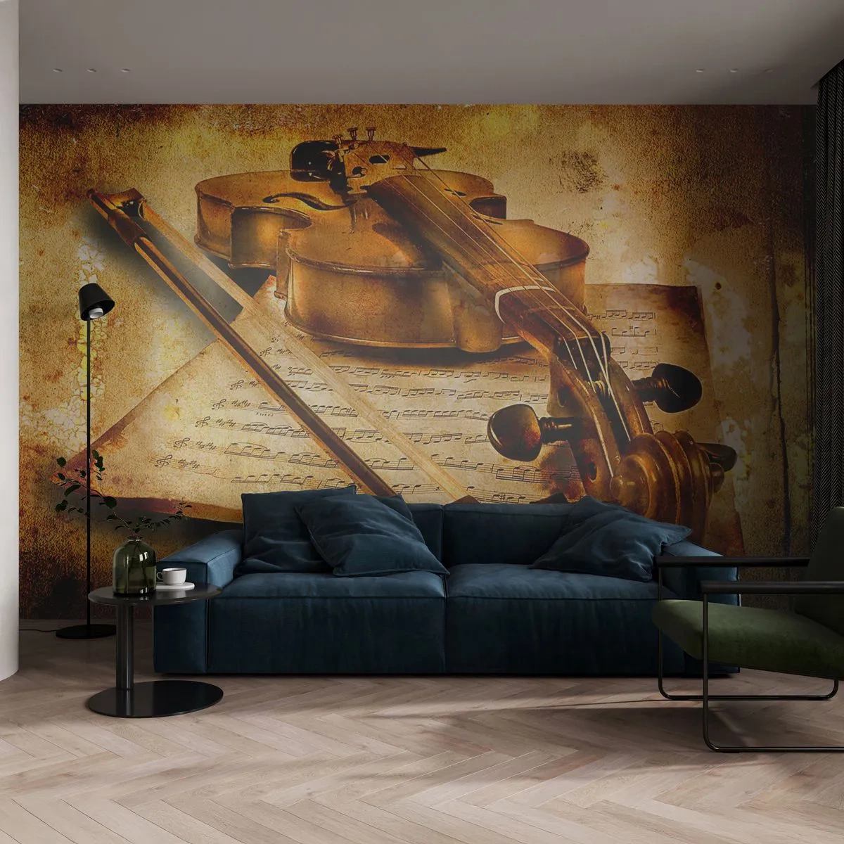 Papel de Parede Premium Sand - Precisa-se de virtuoso - Violino, Música, Notas musicais - 100x70 cm