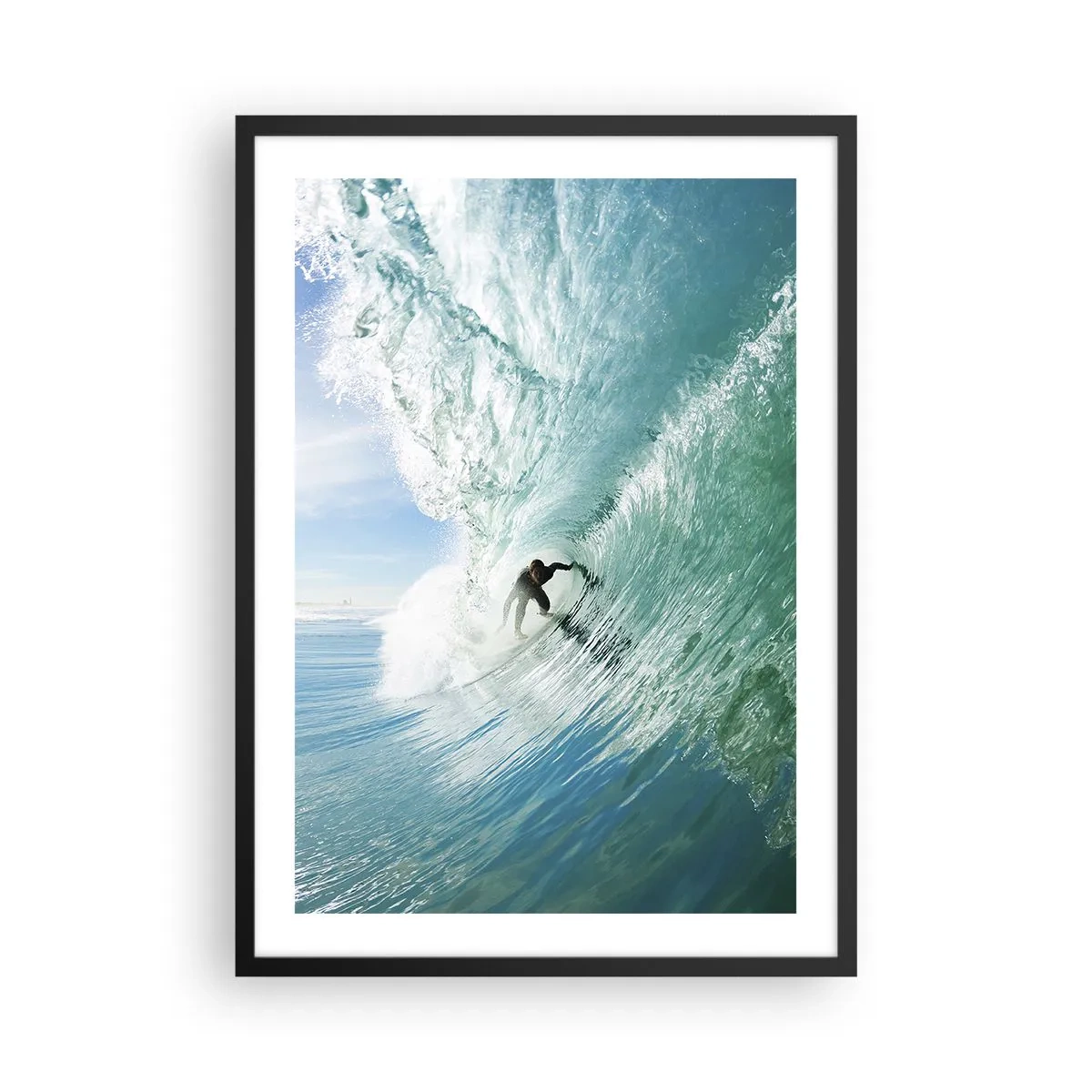 Pôster com moldura preta - Surfista em uma onda sob o sol - 50x70cm - Na crista da onda - Decoração de parede moderna para a sala de estar e quarto ARTTOR