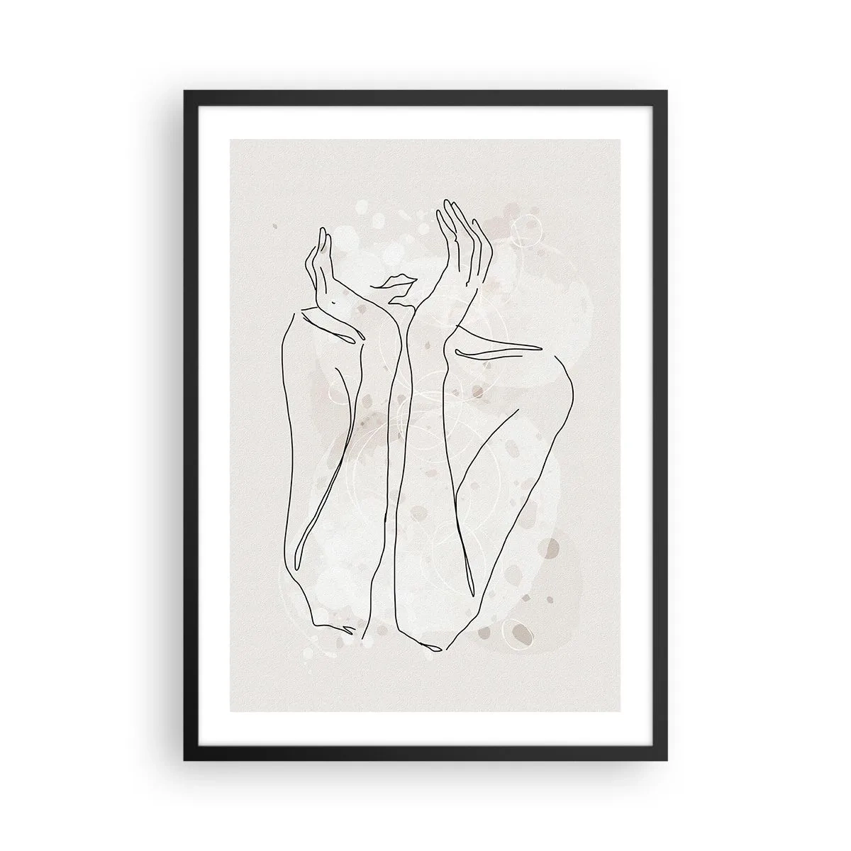 Pôster com moldura preta - Desenho de contorno de uma mão com fundo abstrato em tons de bege - 50x70cm - Momento de sonho - Decoração de parede moderna para a sala de estar e quarto ARTTOR