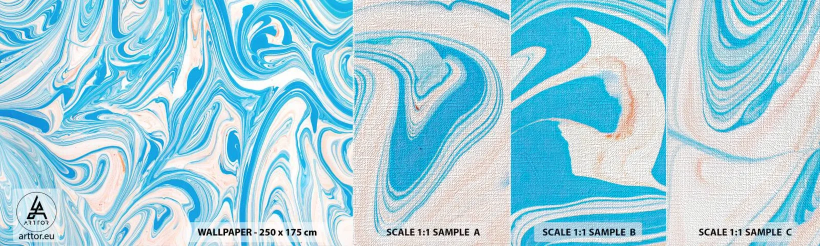 Amostra de papel de parede Premium Canvas - Derramado em turquesa - Abstração, Pedaço, Padrão Moderno - 100x30 cm