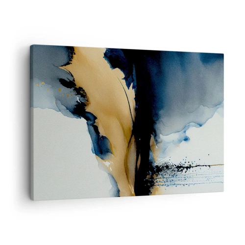 Quadro em tela - Uma composição abstrata em tons de azul marinho e dourado - 70x50cm - Atrás da cortina - Decoração de parede moderna para a sala de estar e quarto ARTTOR