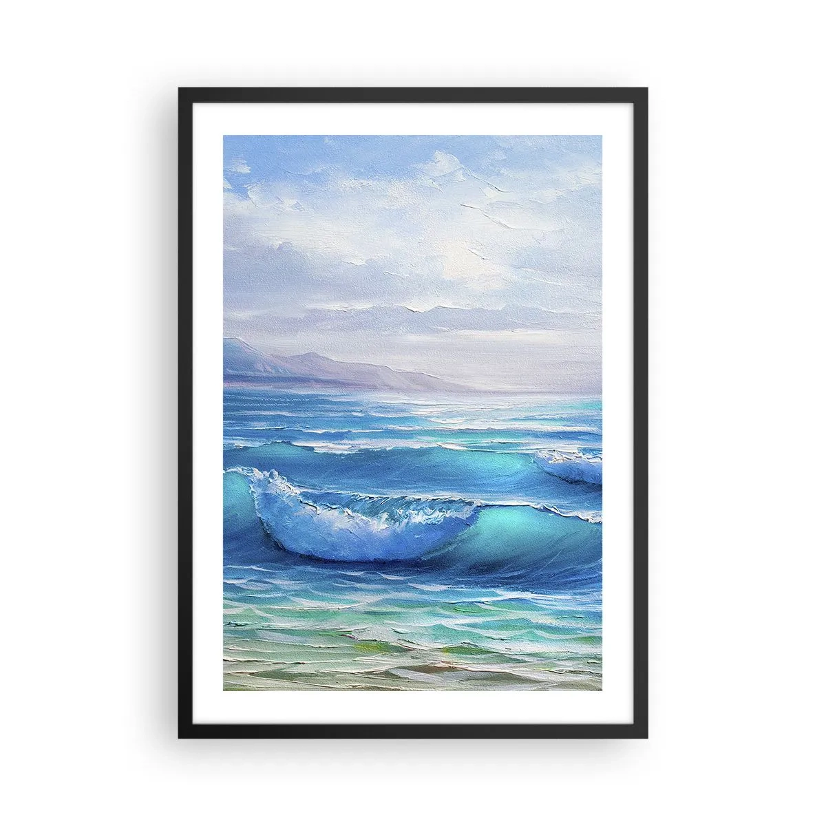 Pôster com moldura preta - Ondas do mar contra o céu azul - 50x70cm - Conforta e consola - Decoração de parede moderna para a sala de estar e quarto ARTTOR