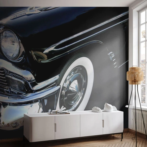 Papel de parede personalizado Premium Sand - Clássicos em prata, preto e branco - Automotivo, Carro, Branco e preto