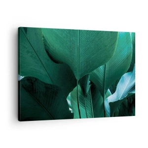 Quadro em tela - Folhas verdes em uma composição minimalista - 70x50cm - De frente para a luz - Decoração de parede moderna para a sala de estar e quarto ARTTOR