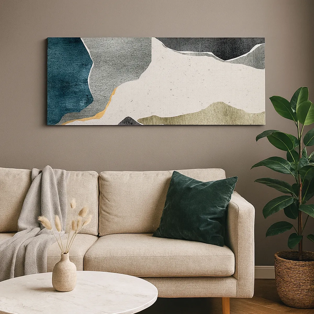 Quadro em tela - Composição de mosaico com fio de ouro - 30x30 cm