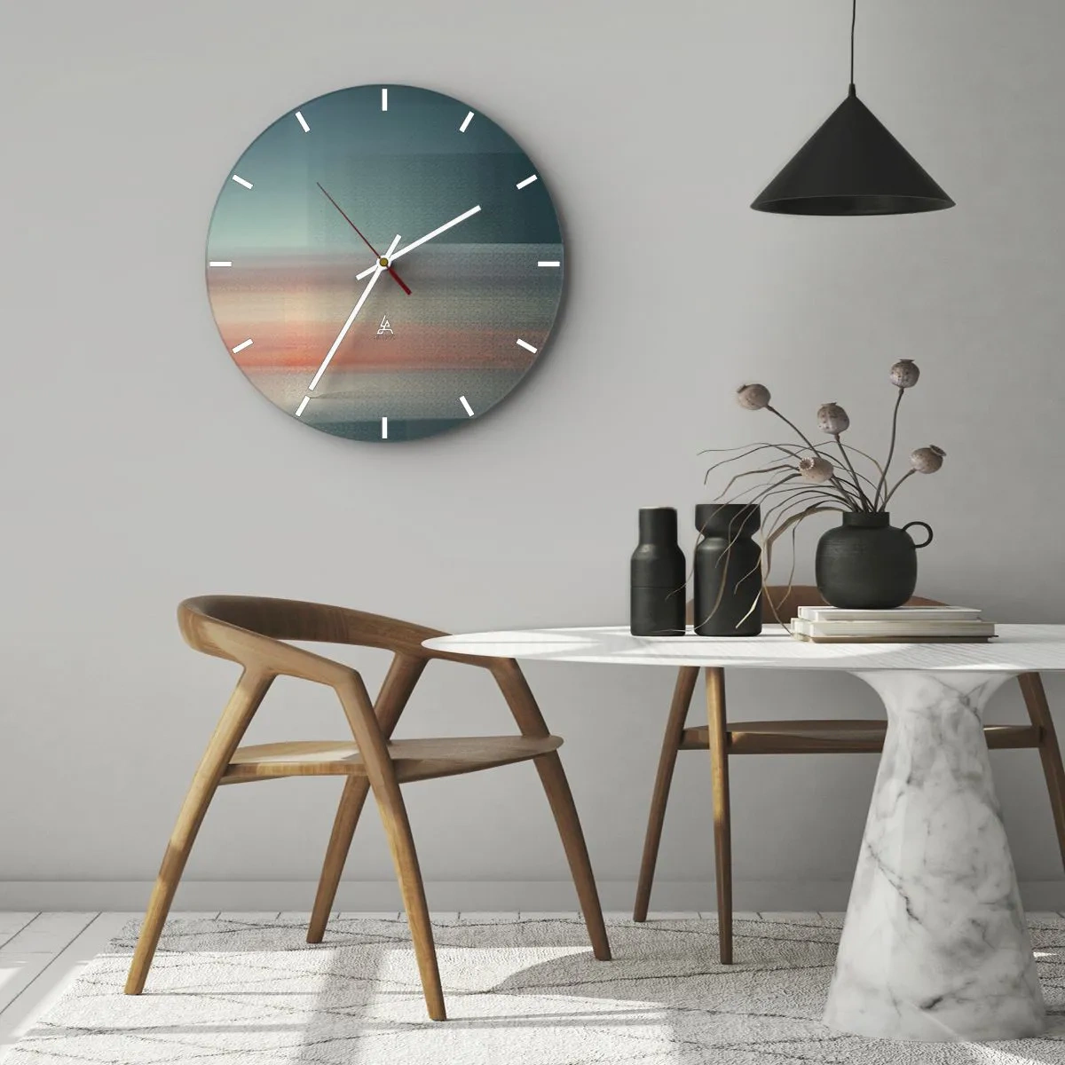 Relógio de parede - Relógio em vidro - Uma abstração borrada que lembra ondas de luz em cores - 30x30cm - Resumo: ondas de luz - Decoração de parede moderna para a sala de estar, cozinha e quarto ARTTOR