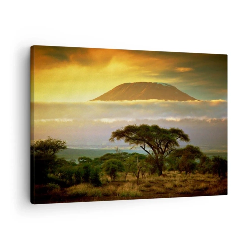 Quadro em tela - Paisagem africana com o Kilimanjaro ao nascer do sol - 70x50cm - O sonho do viajante - Decoração de parede moderna para a sala de estar e quarto ARTTOR