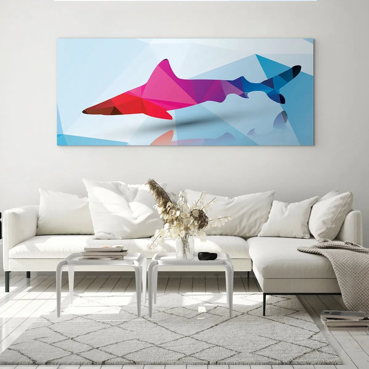 Quadro em vidro - Tubarão no espaço de cristal - 100x40 cm