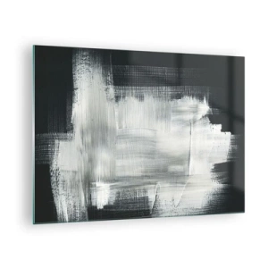 Quadro em vidro - Abstração minimalista em preto e branco - 70x50cm - Entrelaçado na vertical e horizontal - Decoração de parede moderna para a sala de estar e quarto ARTTOR