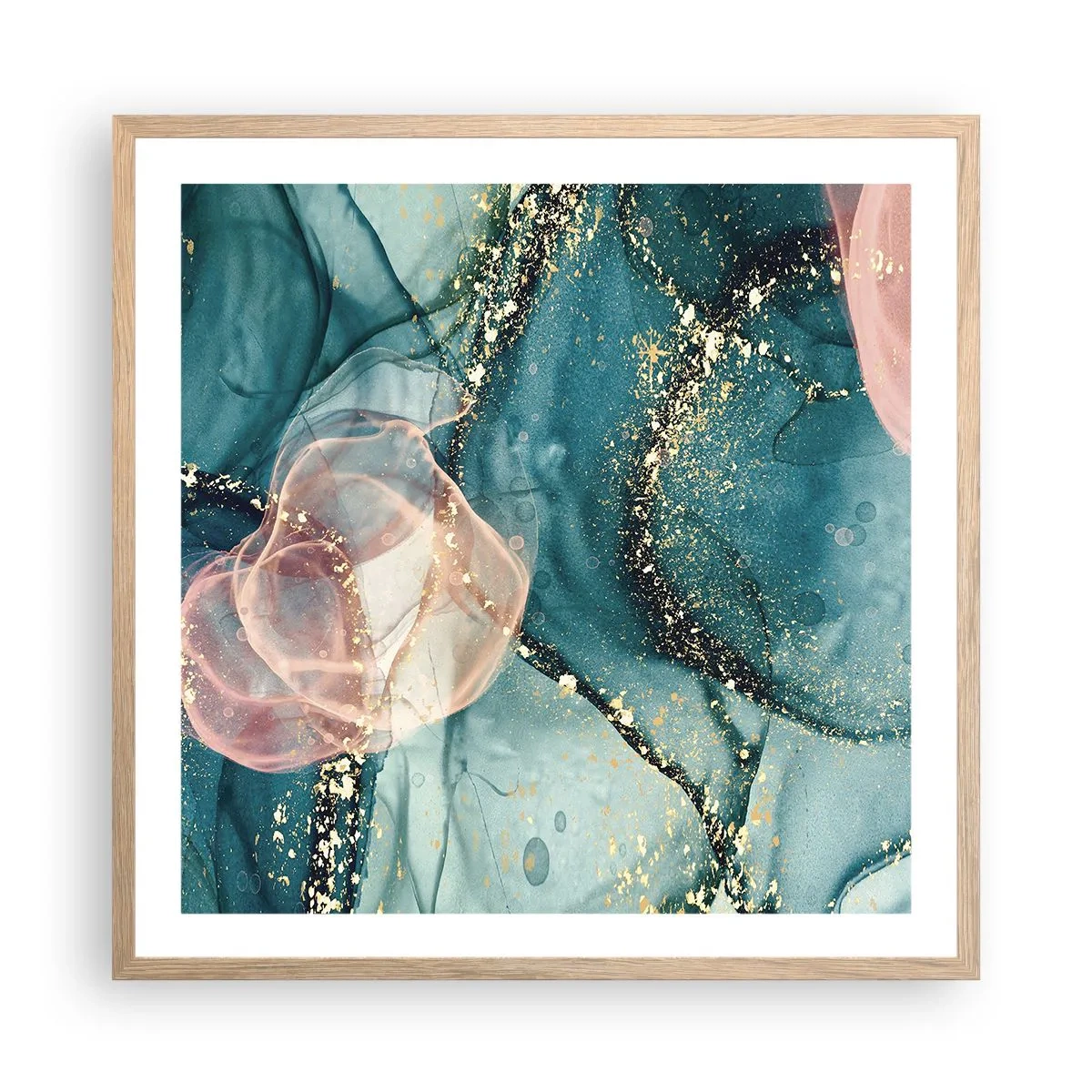 Pôster com moldura de carvalho claro - Azul seda, rosa tule - 60x60 cm