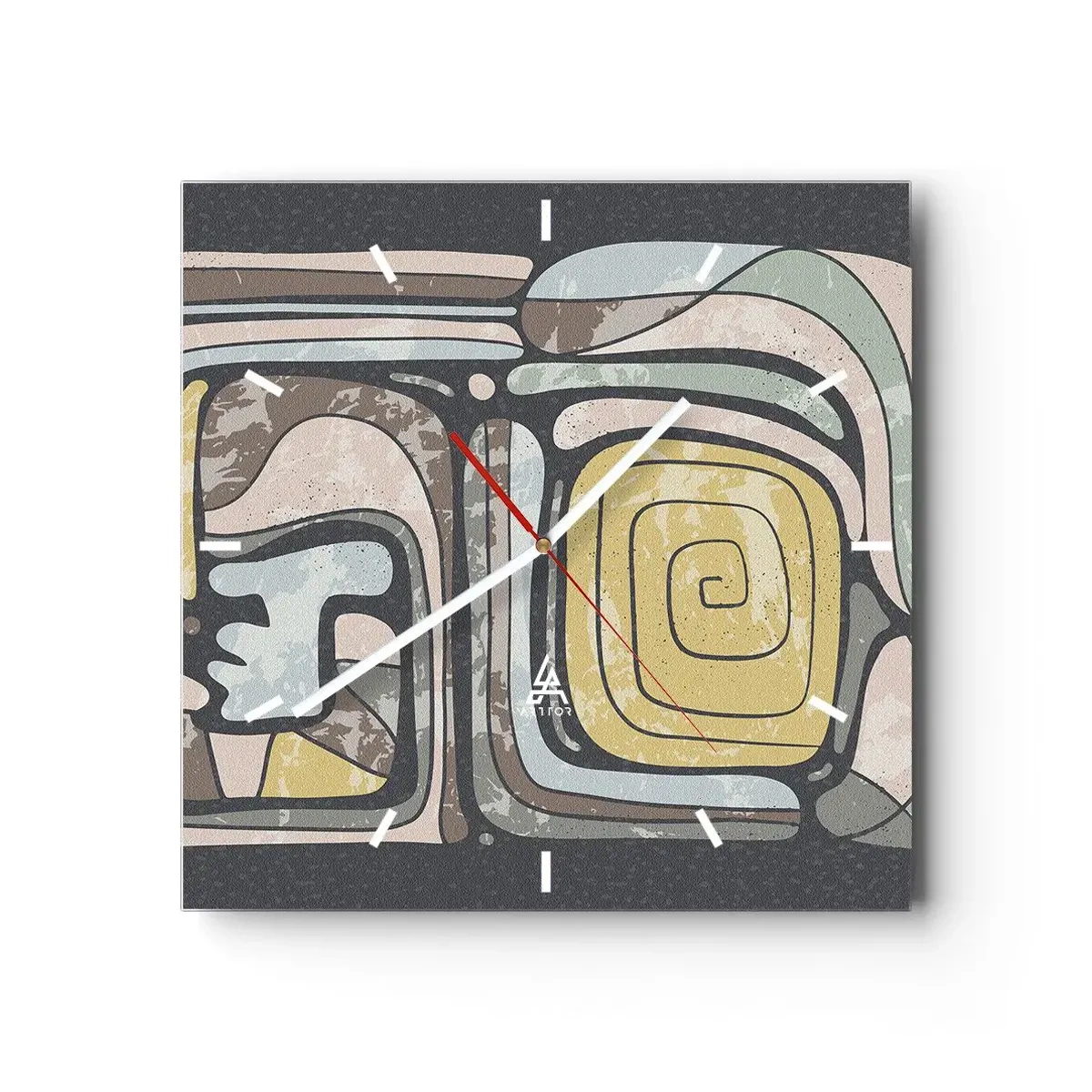 Relógio de parede - Relógio em vidro - Abstração no espírito pré-colombiano - 30x30 cm