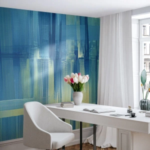 Papel de Parede Autocolante Deluxe Sticker - Composição em turquesa - Abstração, Cintos, Marítimo - 300x210 cm