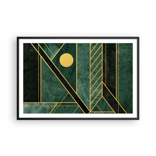 Pôster com moldura preta - A dinâmica do ouro e do azul - 91x61 cm